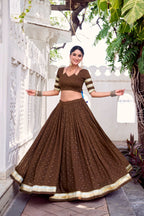 Lorenvalley Fashion Brown Pure Chanderi Zari Weaving Work With Embossed Design Lace Touch Up Lehenga Choli with Dupatta | Grocsy