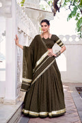 Lorenvalley Fashion Mahendi Pure Chanderi Zari Weaving Work With Embossed Design Lace Touch Up Lehenga Choli with Dupatta | Grocsy