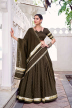 Lorenvalley Fashion Mahendi Pure Chanderi Zari Weaving Work With Embossed Design Lace Touch Up Lehenga Choli with Dupatta | Grocsy