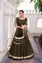 Lorenvalley Fashion Mahendi Pure Chanderi Zari Weaving Work With Embossed Design Lace Touch Up Lehenga Choli with Dupatta | Grocsy