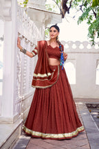Lorenvalley Fashion Rosegold Pure Chanderi Zari Weaving Work With Embossed Design Lace Touch Up Lehenga Choli with Dupatta | Grocsy