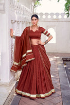 Lorenvalley Fashion Rosegold Pure Chanderi Zari Weaving Work With Embossed Design Lace Touch Up Lehenga Choli with Dupatta | Grocsy