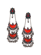 Shoshaa Silver-Plated Oxidised Multi Stones Drop Earrings | Grocsy