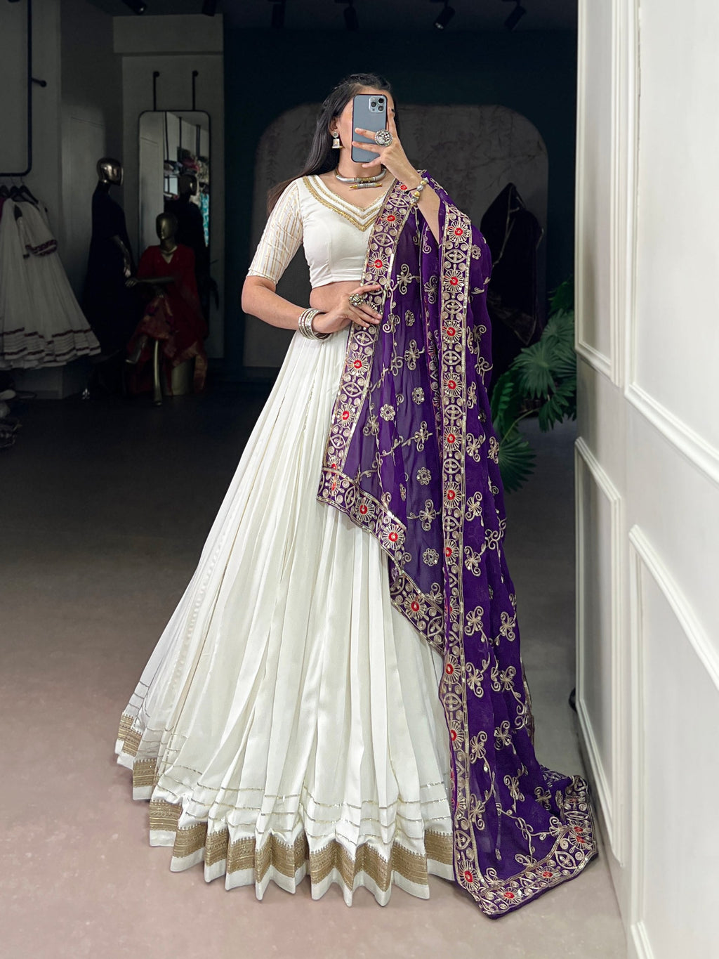 Lorenvalley Fashion White Pure Rayon Lace Touch Up Lehenga Choli with Dupatta | Grocsy