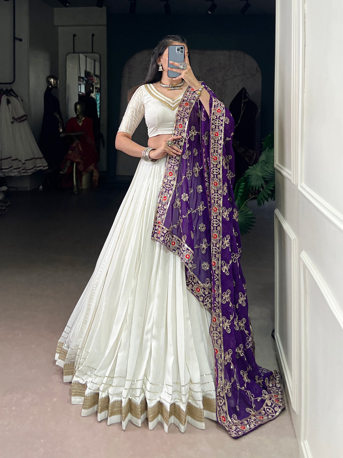 Lorenvalley Fashion White Pure Rayon Lace Touch Up Lehenga Choli with Dupatta | Grocsy