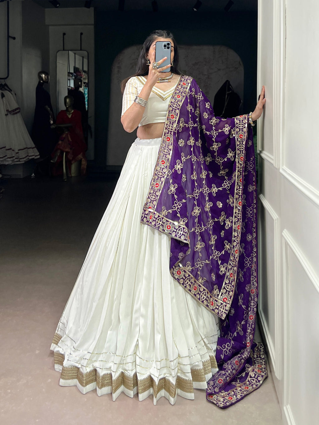 Lorenvalley Fashion White Pure Rayon Lace Touch Up Lehenga Choli with Dupatta | Grocsy