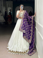 Lorenvalley Fashion White Pure Rayon Lace Touch Up Lehenga Choli with Dupatta | Grocsy