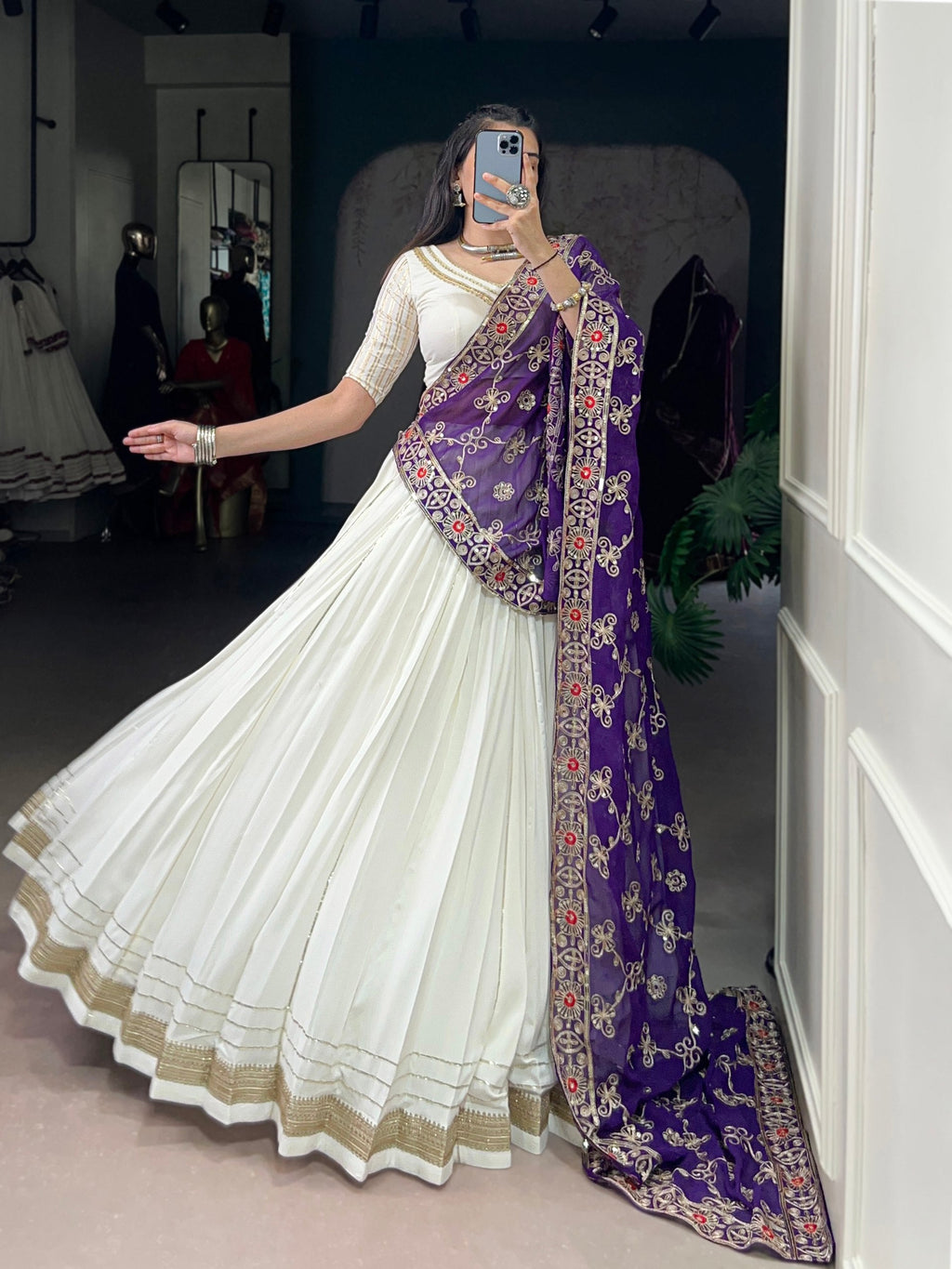 Lorenvalley Fashion White Pure Rayon Lace Touch Up Lehenga Choli with Dupatta | Grocsy