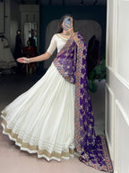 Lorenvalley Fashion White Pure Rayon Lace Touch Up Lehenga Choli with Dupatta | Grocsy