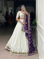 Lorenvalley Fashion White Pure Rayon Lace Touch Up Lehenga Choli with Dupatta | Grocsy