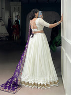 Lorenvalley Fashion White Pure Rayon Lace Touch Up Lehenga Choli with Dupatta | Grocsy