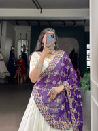 Lorenvalley Fashion White Pure Rayon Lace Touch Up Lehenga Choli with Dupatta | Grocsy