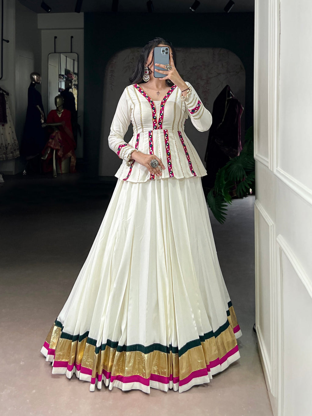 Lorenvalley Fashion White Pure Rayon Embossed Design Lace Touch up Lehenga Choli | Grocsy
