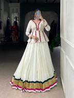 Lorenvalley Fashion White Pure Rayon Embossed Design Lace Touch up Lehenga Choli | Grocsy