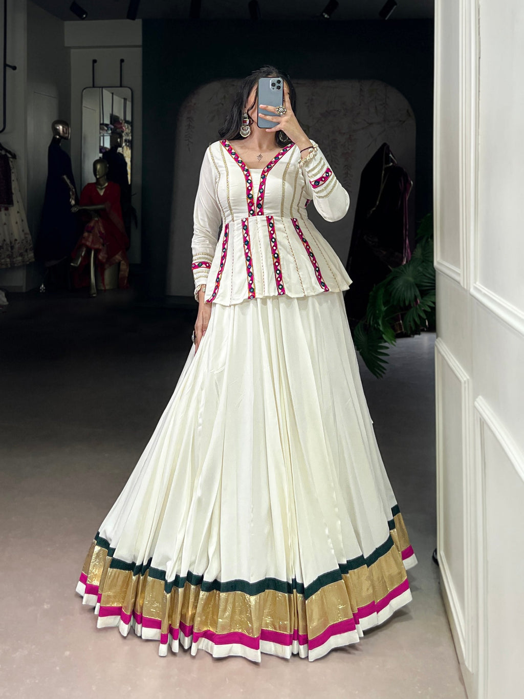 Lorenvalley Fashion White Pure Rayon Embossed Design Lace Touch up Lehenga Choli | Grocsy
