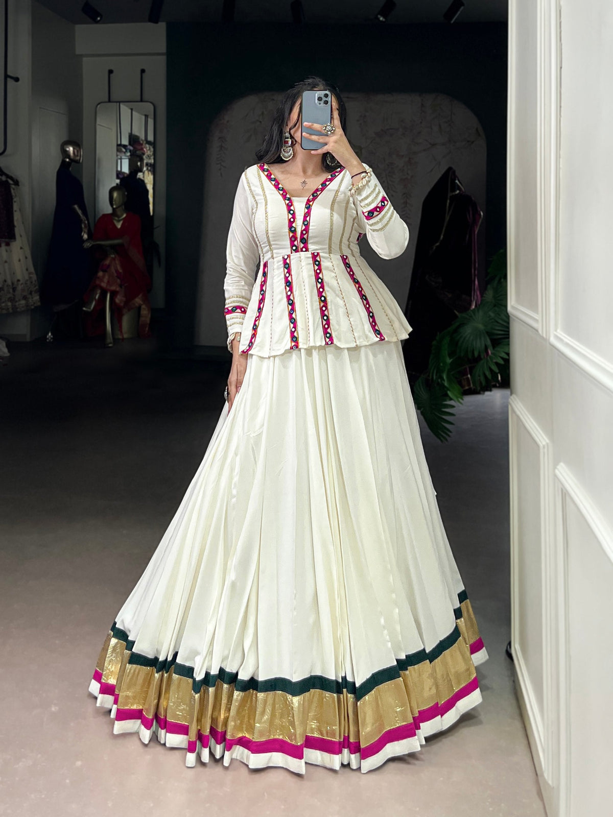 Lorenvalley Fashion White Pure Rayon Embossed Design Lace Touch up Lehenga Choli | Grocsy