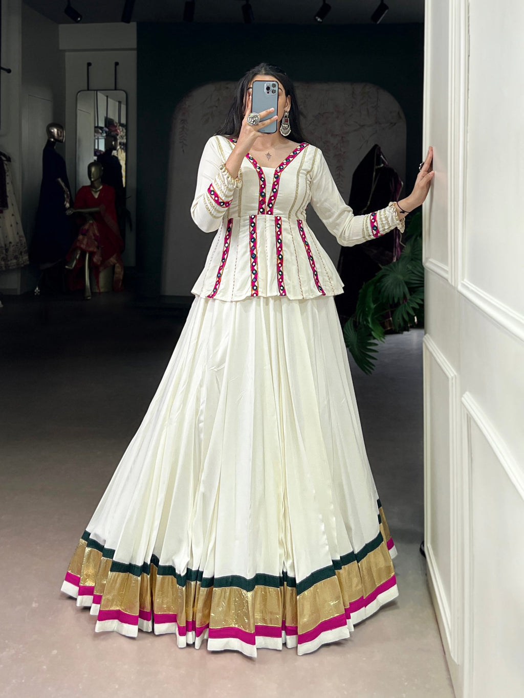Lorenvalley Fashion White Pure Rayon Embossed Design Lace Touch up Lehenga Choli | Grocsy