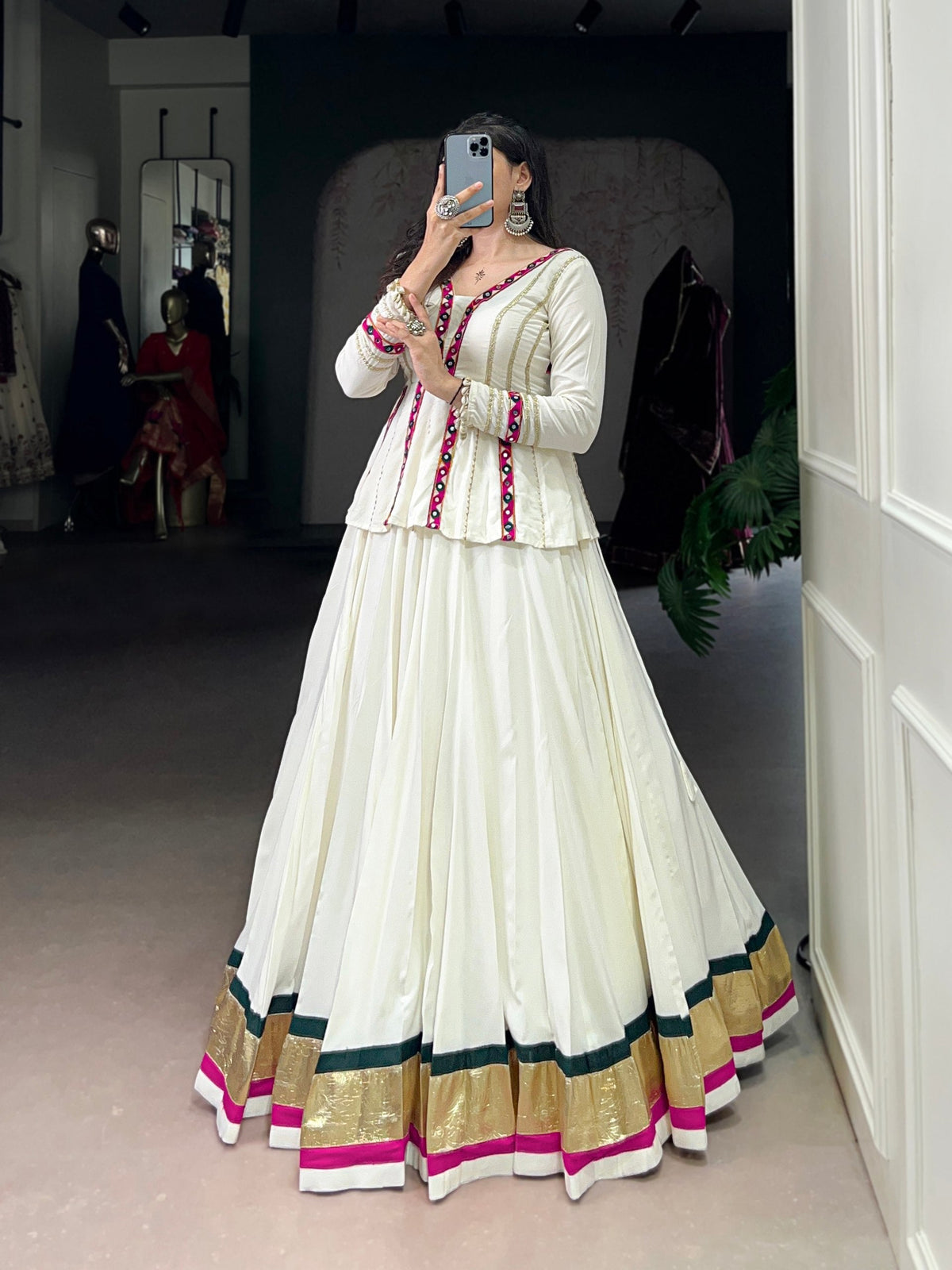 Lorenvalley Fashion White Pure Rayon Embossed Design Lace Touch up Lehenga Choli | Grocsy