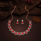 Tehzeeb Creations Red Colour Ad Studded Necklace Jewellery Set With Matching Earrings For Women And Girls | Grocsy