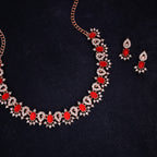 Tehzeeb Creations Red Colour Ad Studded Necklace Jewellery Set With Matching Earrings For Women And Girls | Grocsy