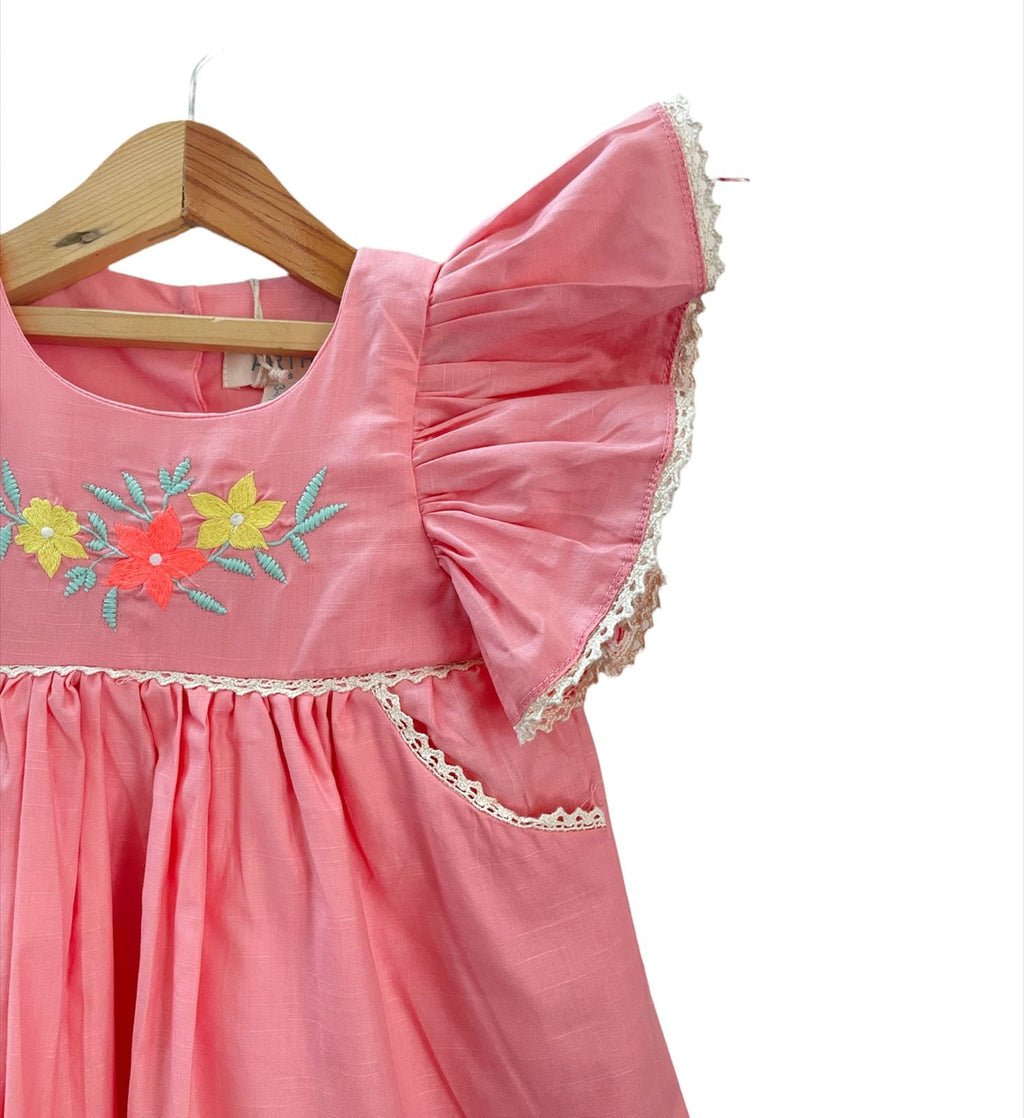 ArthLife Peach Floral Embroidered Dress | Grocsy