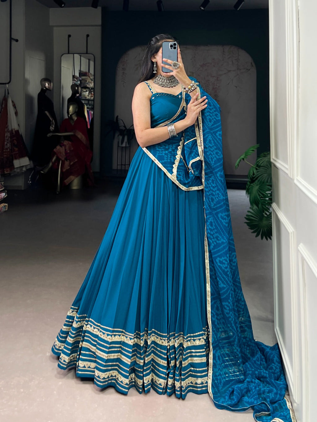 Lorenvalley Fashion Teal Pure Rayon Lace Touch Up Lehenga Choli with Dupatta | Grocsy
