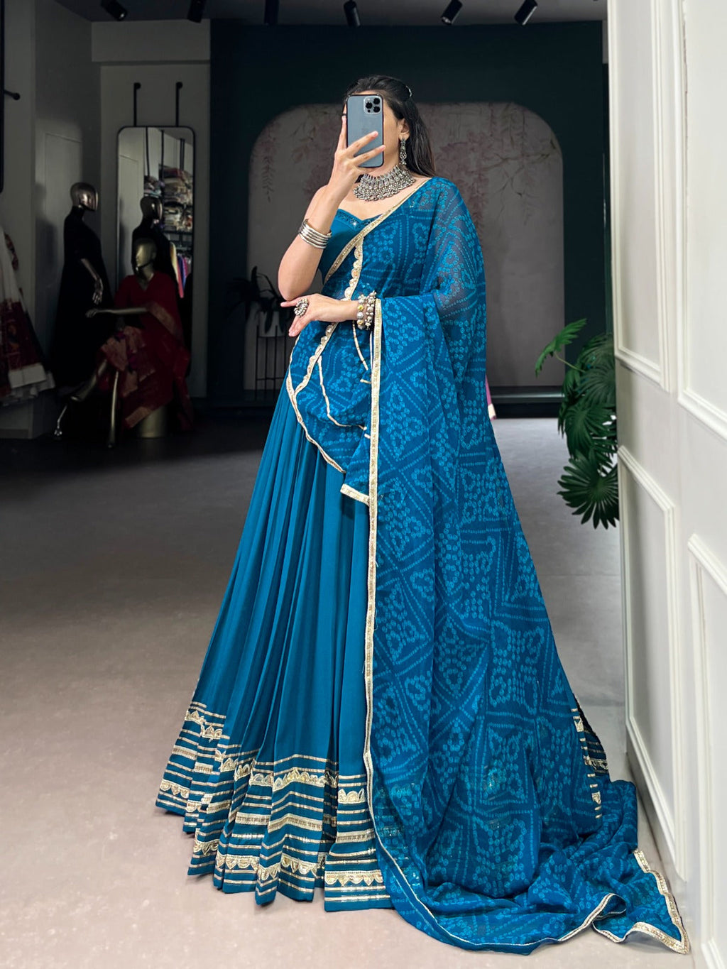 Lorenvalley Fashion Teal Pure Rayon Lace Touch Up Lehenga Choli with Dupatta | Grocsy