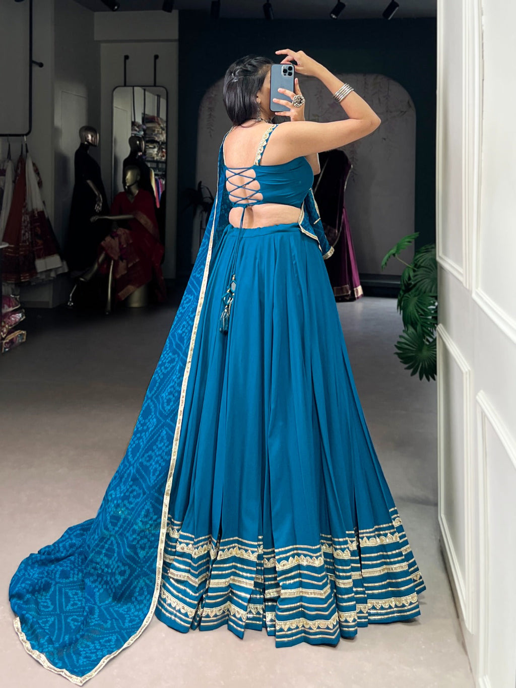 Lorenvalley Fashion Teal Pure Rayon Lace Touch Up Lehenga Choli with Dupatta | Grocsy
