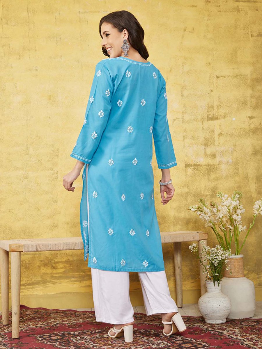 ADA Floral Lucknowi Chikankari Straight Kurta | Grocsy