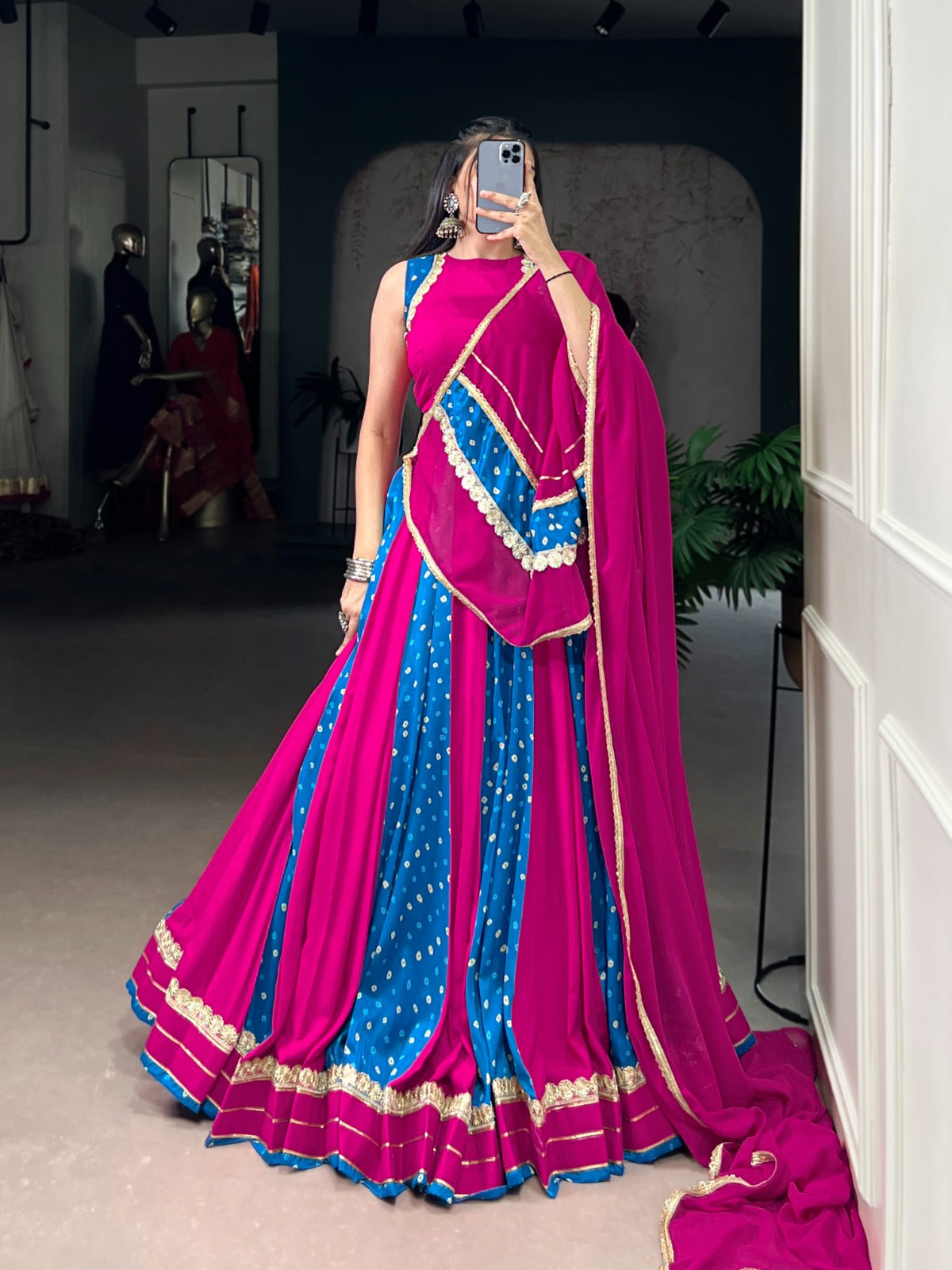 Lorenvalley Fashion Pink Tasar Silk Bandhej Print With Lace Touch Up Lehenga Choli with Dupatta | Grocsy