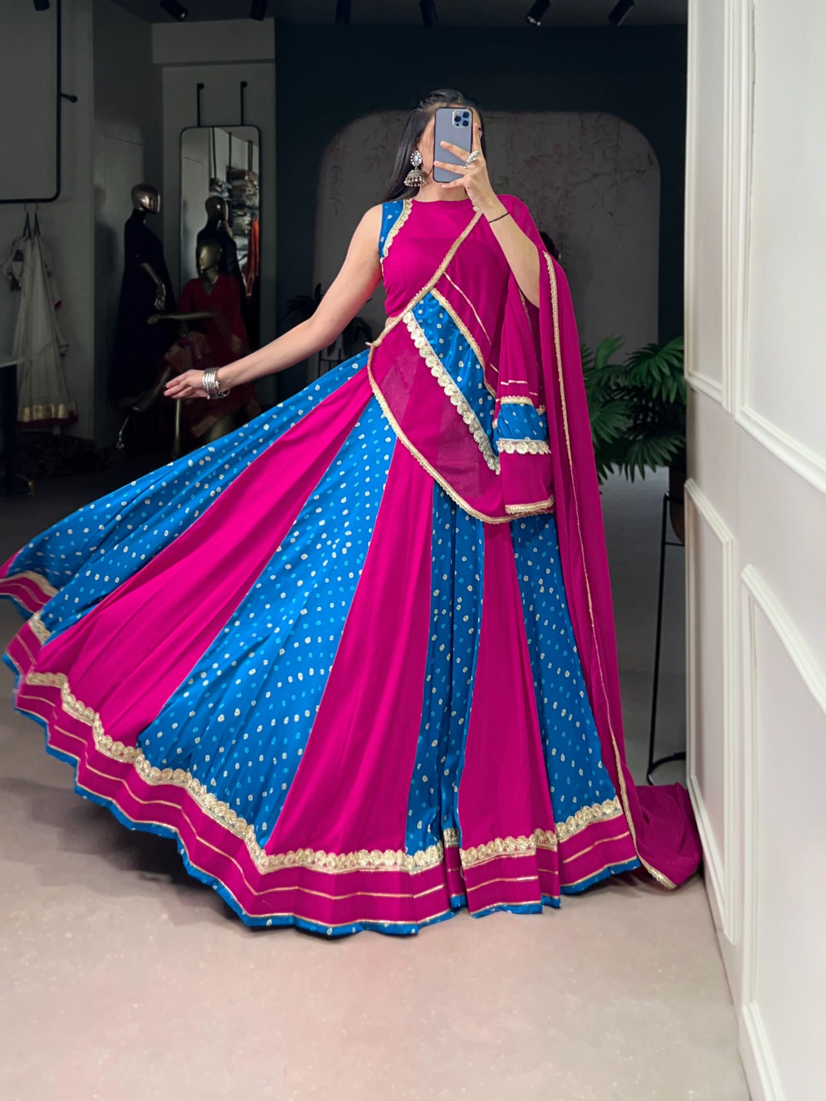 Lorenvalley Fashion Pink Tasar Silk Bandhej Print With Lace Touch Up Lehenga Choli with Dupatta | Grocsy