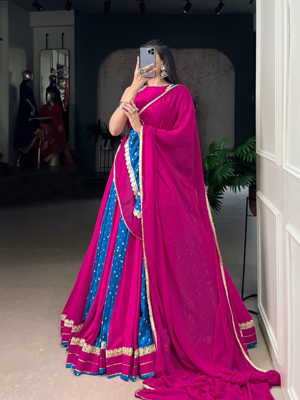 Lorenvalley Fashion Pink Tasar Silk Bandhej Print With Lace Touch Up Lehenga Choli with Dupatta | Grocsy