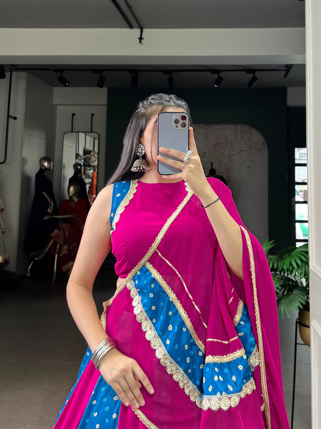 Lorenvalley Fashion Pink Tasar Silk Bandhej Print With Lace Touch Up Lehenga Choli with Dupatta | Grocsy