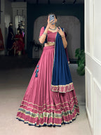 Lorenvalley Fashion Peach Pure Rayon Lace Touch Up Lehenga Choli with Dupatta | Grocsy