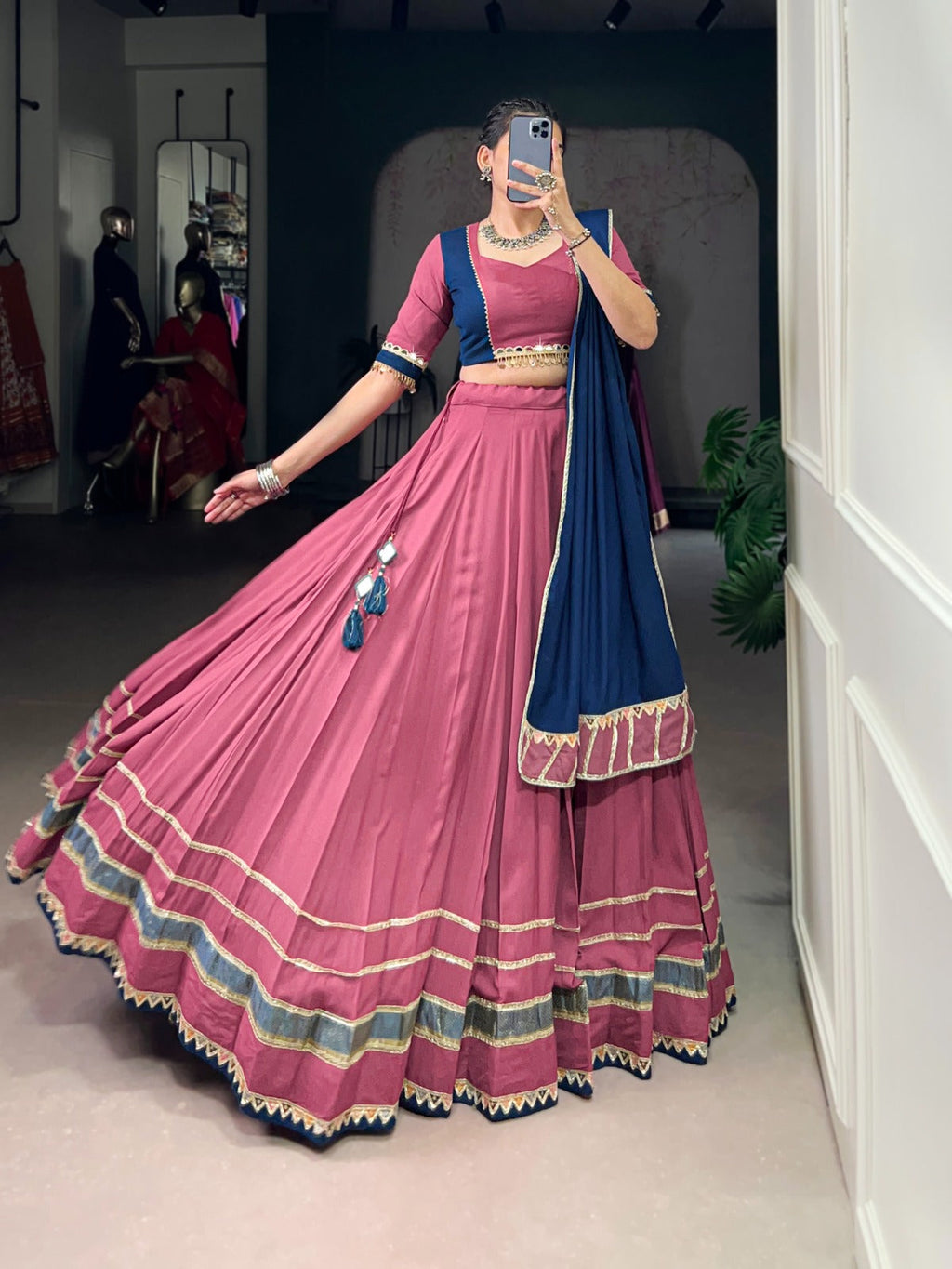 Lorenvalley Fashion Peach Pure Rayon Lace Touch Up Lehenga Choli with Dupatta | Grocsy