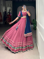Lorenvalley Fashion Peach Pure Rayon Lace Touch Up Lehenga Choli with Dupatta | Grocsy