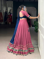 Lorenvalley Fashion Peach Pure Rayon Lace Touch Up Lehenga Choli with Dupatta | Grocsy