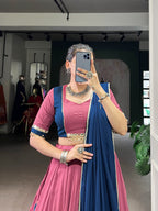 Lorenvalley Fashion Peach Pure Rayon Lace Touch Up Lehenga Choli with Dupatta | Grocsy