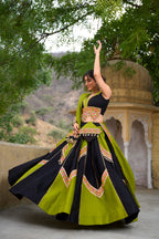 Lorenvalley Pure Cotton Plain With Gamthi Work And Gota Patti With Cowrie (Kodi) Lace Touch Up Lehenga Choli with Dupatta | Grocsy