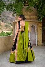 Lorenvalley Pure Cotton Plain With Gamthi Work And Gota Patti With Cowrie (Kodi) Lace Touch Up Lehenga Choli with Dupatta | Grocsy