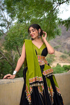 Lorenvalley Pure Cotton Plain With Gamthi Work And Gota Patti With Cowrie (Kodi) Lace Touch Up Lehenga Choli with Dupatta | Grocsy