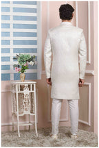 Raivat Ethnic Jacquard Silk Thread Work Indo Western In Cream Colour | Grocsy