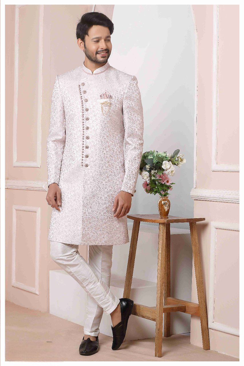 Raivat Ethnic Jacquard Silk Thread Work Indo Western In Onion Pink Colour | Grocsy