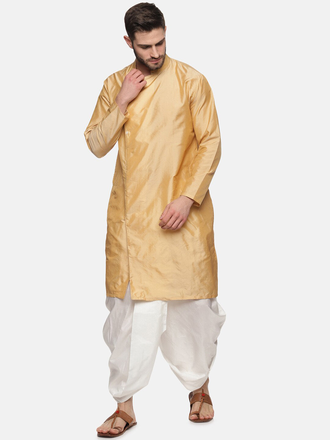 Sethukrishna Men Beige Kurta with Dhoti Pants | Grocsy