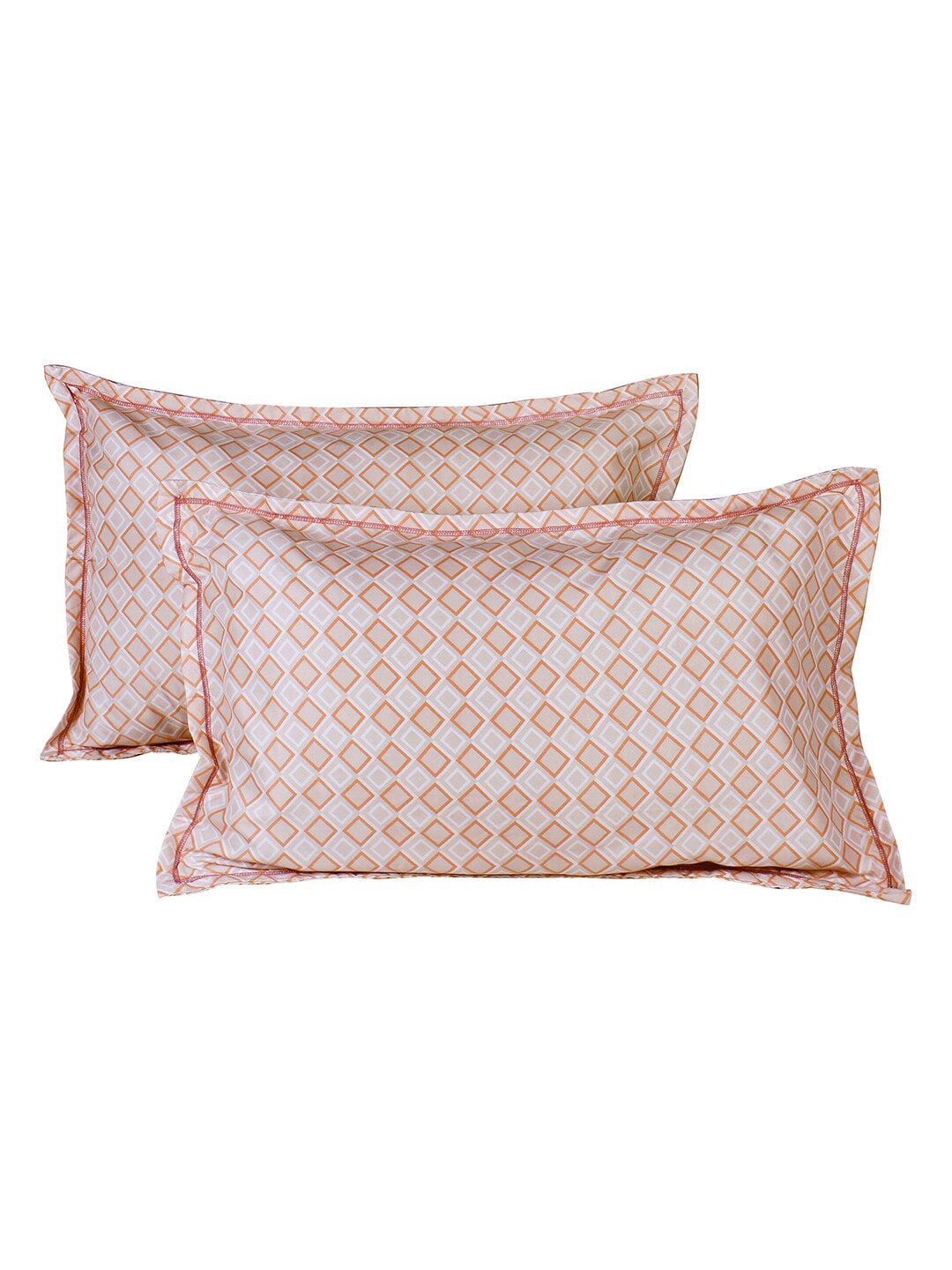 Story@home White & Peach-Coloured 180 TC Queen Bedsheet With 2 Pillow Covers | Grocsy