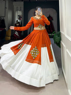Lorenvalley Fashion Orange Pure Rayon Plain And Gamthi Patch Work With Gota Patti Touch Up Lehenga Choli | Grocsy
