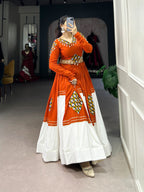 Lorenvalley Fashion Orange Pure Rayon Plain And Gamthi Patch Work With Gota Patti Touch Up Lehenga Choli | Grocsy