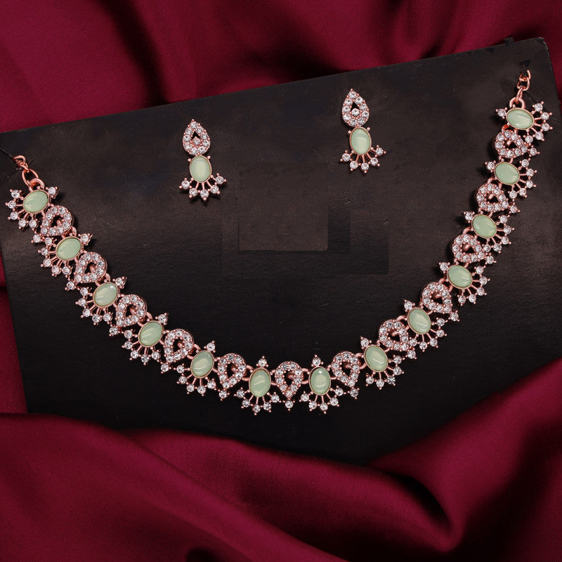 Tehzeeb Creations See Green Colour Ad Studded Necklace Jewellery Set With Matching Earrings For Women And Girls | Grocsy