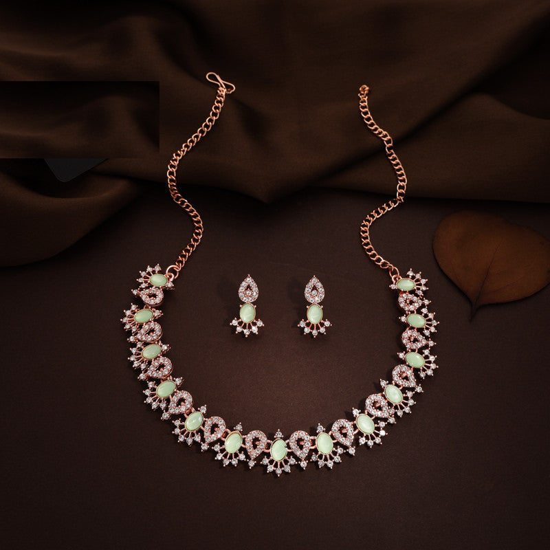 Tehzeeb Creations See Green Colour Ad Studded Necklace Jewellery Set With Matching Earrings For Women And Girls | Grocsy