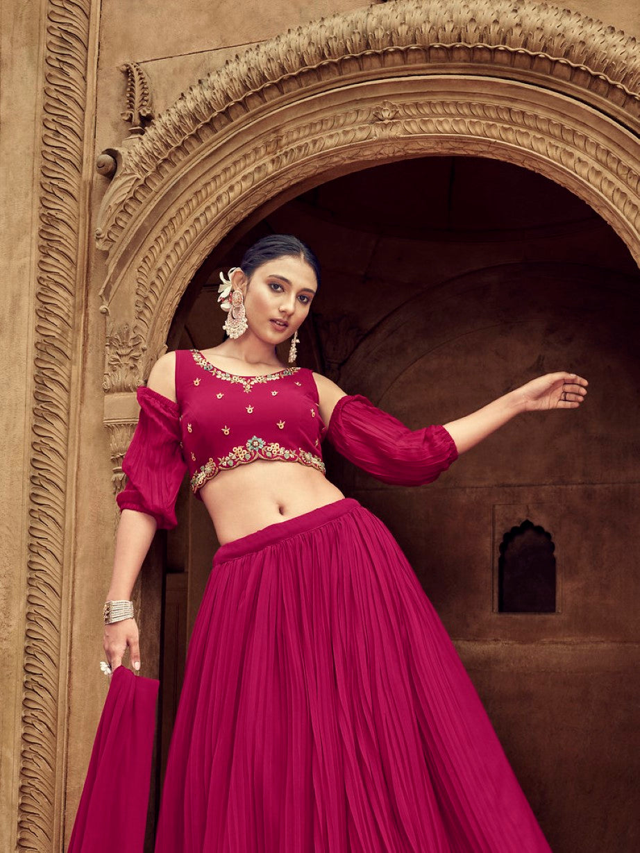 Anaita Magenta Georgette Lehenga Choli With Hand Work | Grocsy